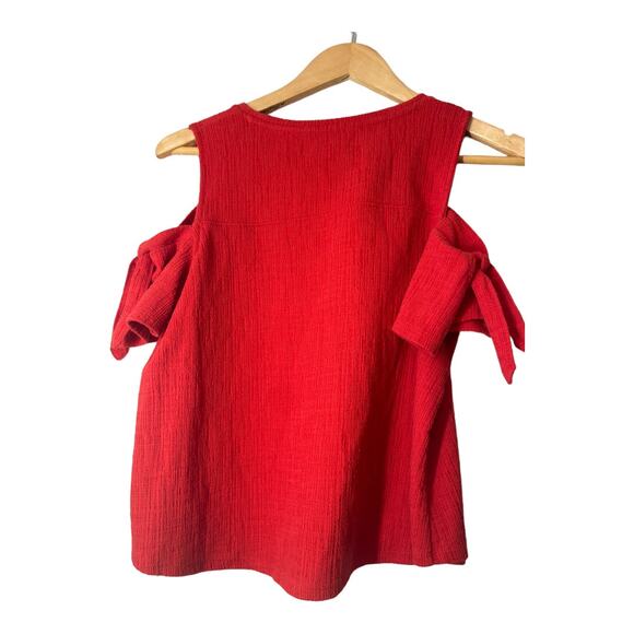 Madewell Skylark Cold Shoulder Red Top Shirt Smal Textured Stretch - Picture 3 of 6